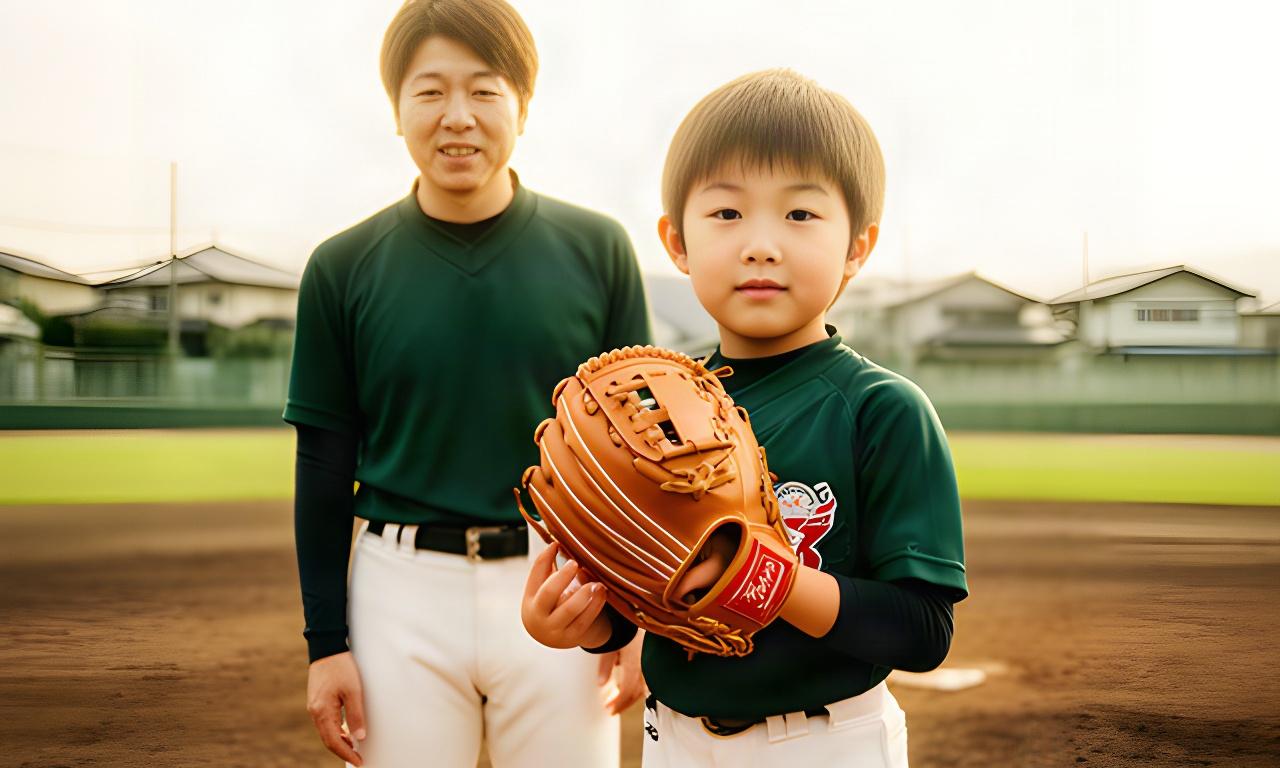 佐伯市の少年野球グラウンドで初めてグラブを握る小学生と見守る保護者